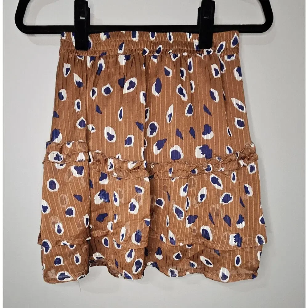 Princess Polly Small (4)Worton Bronze/Blue Mini Tiered Lined Skirt Leopard Print